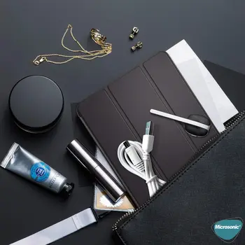 Microsonic Apple iPad Pro 13 2024 Kılıf (A2925-A2926) Slim Translucent Back Smart Cover Siyah