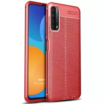 Microsonic Huawei P Smart 2021 Kılıf Deri Dokulu Silikon Kırmızı