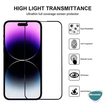 Microsonic Apple iPhone 14 Pro Tam Kaplayan Temperli Cam Ekran Koruyucu Siyah