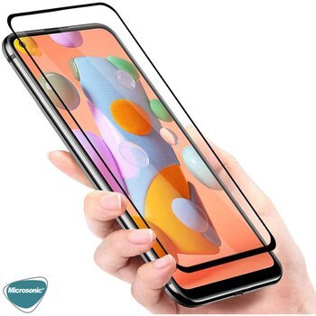 Microsonic Samsung Galaxy A21S Kavisli Temperli Cam Ekran Koruyucu Film Siyah