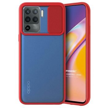 Microsonic Oppo Reno 5 Lite Kılıf Slide Camera Lens Protection Kırmızı