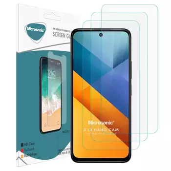 Microsonic Xiaomi Poco M6 5G Screen Protector Nano Glass Cam Ekran Koruyucu (3`lü Paket)