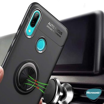 Microsonic Huawei Y7 Prime 2019 Kılıf Kickstand Ring Holder Siyah