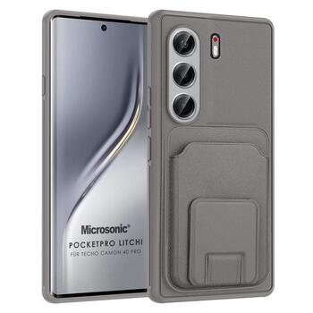 Microsonic TECNO Camon 40 Pro Kılıf PocketPro Litchi Gri