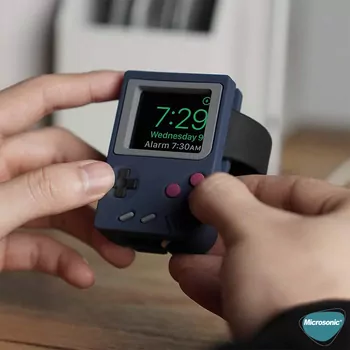 Microsonic Apple Watch 11 46mm Masaüstü Şarj Standı Gameboy Lacivert