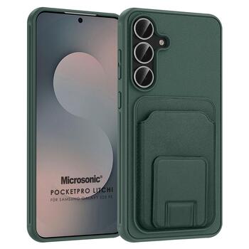 Microsonic Samsung Galaxy S25 FE Kılıf PocketPro Litchi Koyu Yeşil