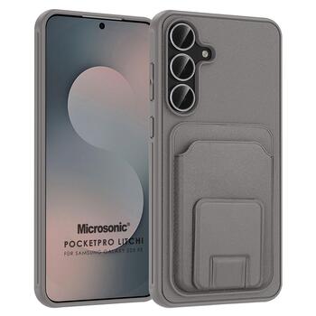 Microsonic Samsung Galaxy S25 FE Kılıf PocketPro Litchi Gri