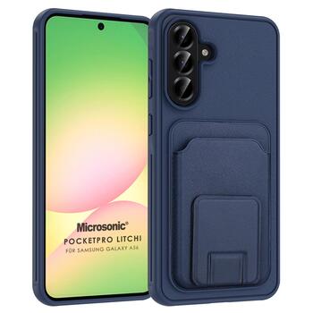 Microsonic Samsung Galaxy A56 Kılıf PocketPro Litchi Lacivert