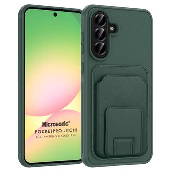 Microsonic Samsung Galaxy A56 Kılıf PocketPro Litchi Koyu Yeşil