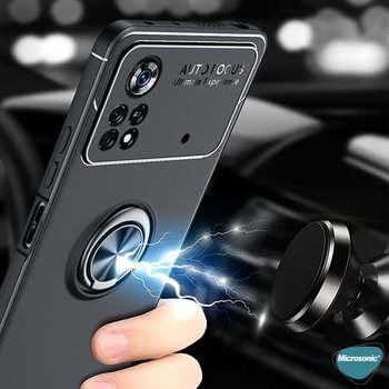 Microsonic Xiaomi Poco X4 Pro 5G Kılıf Kickstand Ring Holder Kırmızı