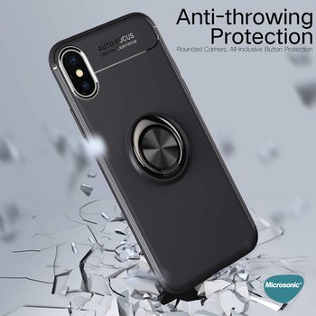 Microsonic Apple iPhone X Kılıf Kickstand Ring Holder Kırmızı