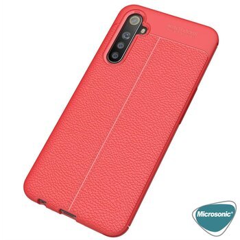 Microsonic Realme 6i Kılıf Deri Dokulu Silikon Kırmızı