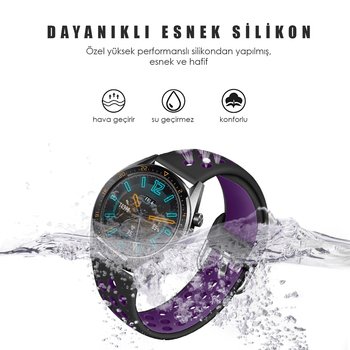 Microsonic Samsung Galaxy Watch 3 45mm Rainbow Sport Band Kordon Siyah Mor