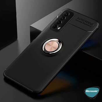 Microsonic Huawei P Smart 2021 Kılıf Kickstand Ring Holder Siyah