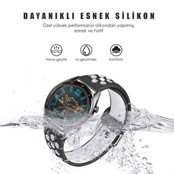 Microsonic Samsung Galaxy Watch 3 45mm Rainbow Sport Band Kordon Siyah Beyaz