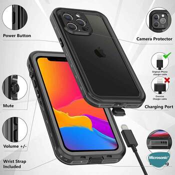 Microsonic Apple iPhone 11 Pro Max Kılıf Waterproof 360 Full Body Protective Siyah