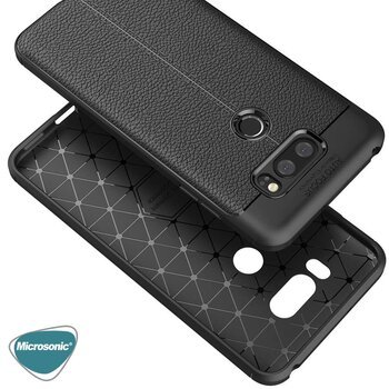 Microsonic LG V30 Kılıf Deri Dokulu Silikon Siyah