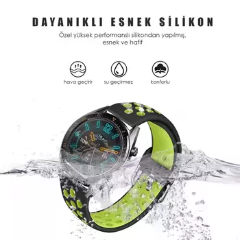 Microsonic Samsung Galaxy Watch 46mm Rainbow Sport Band Kordon Siyah Yeşil