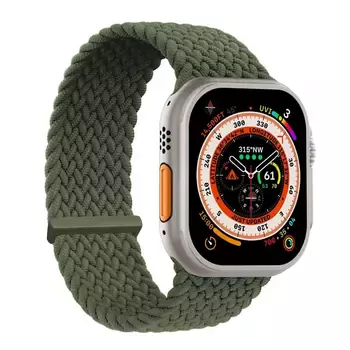 Microsonic Apple Watch Series 11 46mm Kordon, (Large Size, 160mm) Knitted Fabric Single Loop Koyu Yeşil