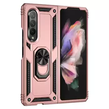 Microsonic Samsung Galaxy Z Fold 3 Kılıf Military Ring Holder Rose Gold