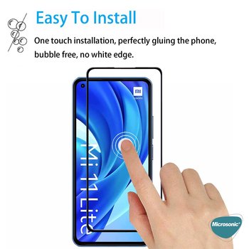 Microsonic Xiaomi Mi 11 Lite Kavisli Temperli Cam Ekran Koruyucu Film Siyah
