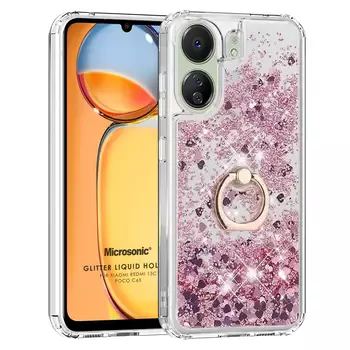 Microsonic Xiaomi Poco C65 Kılıf Glitter Liquid Holder Pembe