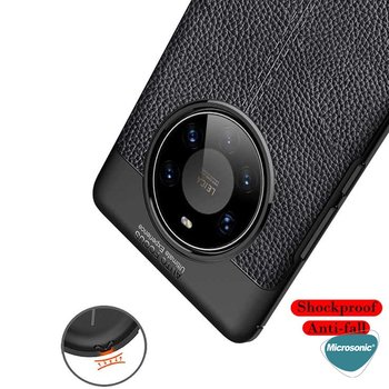 Microsonic Huawei Mate 40 Pro Kılıf Deri Dokulu Silikon Siyah