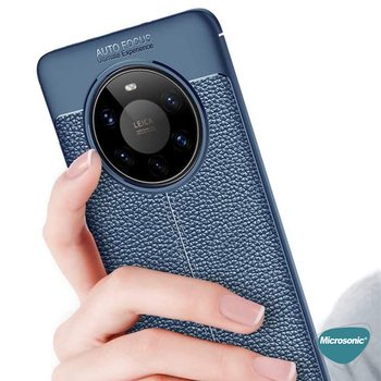 Microsonic Huawei Mate 40 Pro Kılıf Deri Dokulu Silikon Lacivert