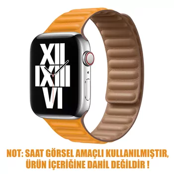 Microsonic Apple Watch Series 11 46mm Kordon Leather Link Band Turuncu