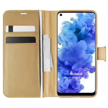 Microsonic TECNO Camon 16 Kılıf Delux Leather Wallet Gold