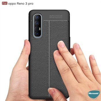 Microsonic Oppo Reno 3 Pro Kılıf Deri Dokulu Silikon Siyah