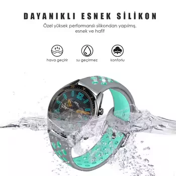 Microsonic Samsung Gear S3 Frontier Rainbow Sport Band Kordon Koyu Gri Turkuaz