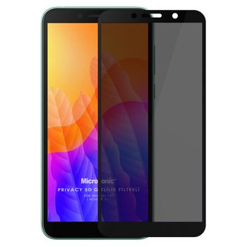 Microsonic Huawei Y5P Invisible Privacy Kavisli Ekran Koruyucu Siyah