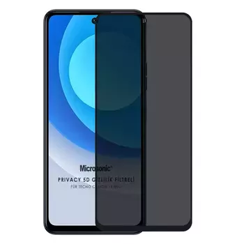 Microsonic TECNO Camon 19 Neo Privacy 5D Gizlilik Filtreli Cam Ekran Koruyucu Siyah