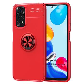 Microsonic Xiaomi Redmi Note 11 Kılıf Kickstand Ring Holder Kırmızı