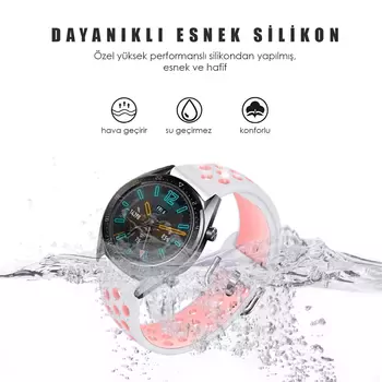 Microsonic Samsung Gear S3 Classic Rainbow Sport Band Kordon Beyaz Açık Pembe