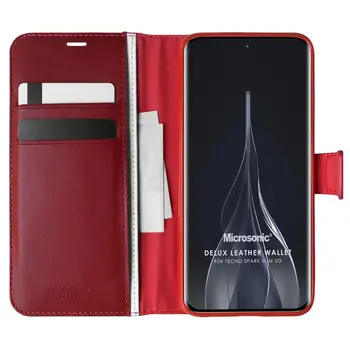Microsonic TECNO Spark Slim 5G Kılıf Delux Leather Wallet Kırmızı