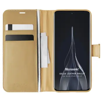 Microsonic TECNO Spark Slim 5G Kılıf Delux Leather Wallet Gold