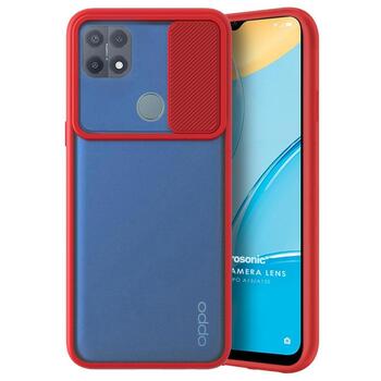 Microsonic Oppo A15s Kılıf Slide Camera Lens Protection Kırmızı