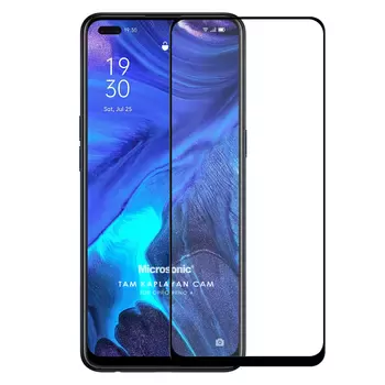 Microsonic Oppo Reno 4 Tam Kaplayan Temperli Cam Ekran Koruyucu Siyah