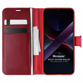 Microsonic Xiaomi Poco X7 Pro Kılıf Delux Leather Wallet Kırmızı