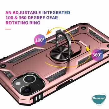 Microsonic Apple iPhone 14 Plus Kılıf Military Ring Holder Rose Gold