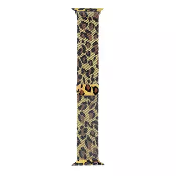 Microsonic Apple Watch Series 11 42mm Kordon Luxe Metal Leopard Sarı