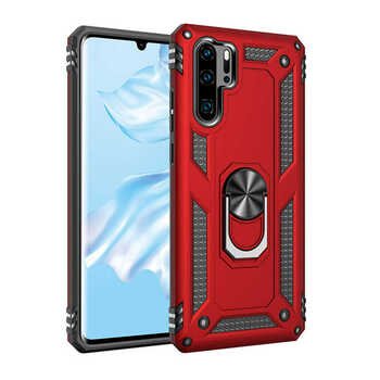 Microsonic Huawei P30 Pro Kılıf Military Ring Holder Kırmızı