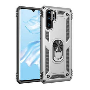 Microsonic Huawei P30 Pro Kılıf Military Ring Holder Gri