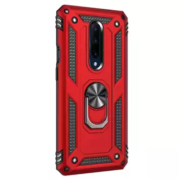 Microsonic OnePlus 7 Pro Kılıf Military Ring Holder Kırmızı