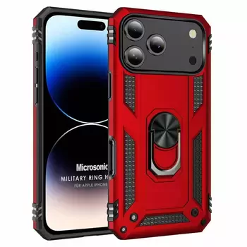 Microsonic Apple iPhone 17 Pro Kılıf Military Ring Holder Kırmızı