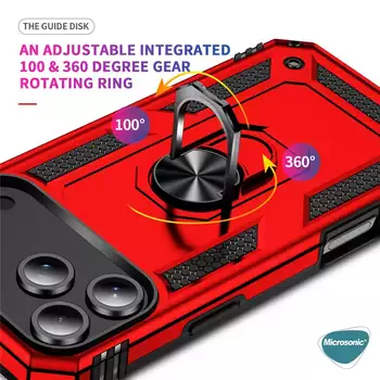 Microsonic Apple iPhone 17 Pro Kılıf Military Ring Holder Kırmızı
