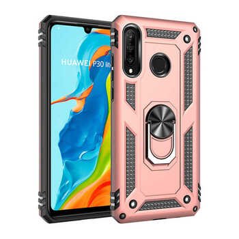 Microsonic Huawei P30 Lite Kılıf Military Ring Holder Rose Gold