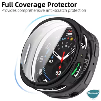 Microsonic Samsung Galaxy Watch 8 44mm Kılıf Ekranı Tam Kaplayan 360 Full Round Soft Silicone Siyah